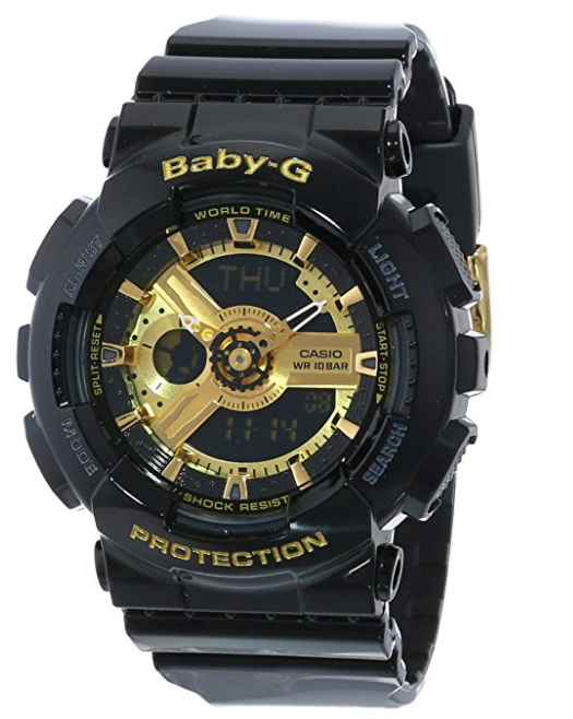 Đồng hồ Casio Women's BA-110-1ACR Baby-G Goldtone Analog-Digital Display and Black Resin Strap Watch