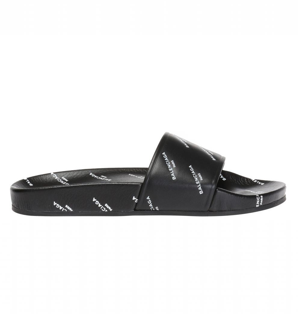 Balenciaga Ladies Black, White Slipper Alllogo 500576 WAL00