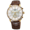 Burgi Crystal Chronograph Brown Leather Mother of Pearl Dial Ladies Watch BUR089BR