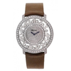 Chopard Happy Diamonds Pave Dial 18kt White Gold Brown Leather Ladies Watch 207227-1001