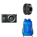 Sony Alpha a6500 Mirrorless Digital Camera & Sony SELP1650 16-50mm Power Zoom Lens & AmazonBasics Hiker Camera and Laptop Backpack - Blue