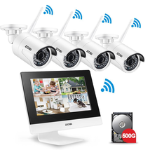 ZOSI 4CH All-in-One 960P WIFI NVR with 10” LCD Monitor Wireless Security Camera System with 4 Waterproof Indoor Outdoor 100ft Night Vision Video Surveillance Camera Plug and Play 500G Hard Drive