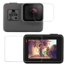 Fixget 2 Pcs Screen Protector (Screen and Lens) for Hero5 Black / Hero 6, Ultra-Clear Tempered-Glass with Lens Cap Cover for Hero 5  / Hero 6 Action Camera