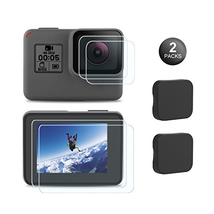 Kupton Screen Protector for GoPro Hero 6 / 5, Upgraded Tempered Glass Screen Protector Film + Tempered Glass Lens Protection Film + Lens Cover Lens Cap Accessories for Go Pro Hero6 Hero5- 2 Packs