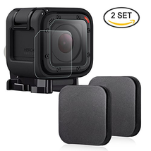 Hapurs Sports Camera Lens Cap and Lens Screen Protector, 2 Pack Protective Lens Cover Case and 2 Pack Anti-scratch Water-proof Tempered Glass Screen Protector for Gopro Hero 4 Session and 5 Session