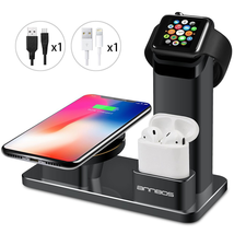 AnnBos iPhone Wireless Charger Stand, 10W Fast Wireless Charger Apple Watch Charger AirPods Charging Station 3 in 1 Charging Docks