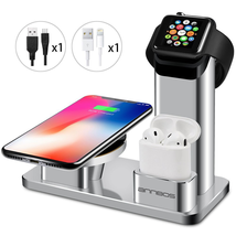 AnnBos iPhone Wireless Charger Stand, 10W Fast Wireless Charger Apple Watch Charger AirPods Charging Station 3 in 1 Charging Docks