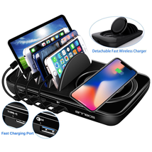 AnnBos Wireless Charger Dock,10W Multiple Devices Charging Station Organizer with Qi Cordless Charge Pad,USB Hub Stand Docking