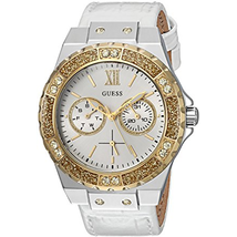 Đồng hồ GUESS Women's Stainless Steel Genuine Leather Crystal Accented Watch