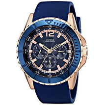 Đồng hồ GUESS Men's Stainless Steel Silicone Casual Watch, Color Rose Gold-Tone/Rigor Blue (Model: U0247G3)