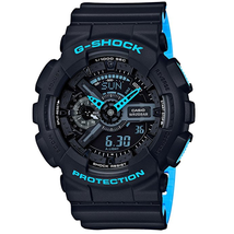 Đồng hồ Men's Casio G-Shock Anti-Magnetic Black and Neon Blue Resin Watch GA110LN-1A