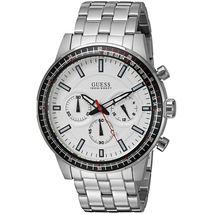Đồng hồ GUESS Men's U0801G1 Sporty Silver-Tone Stainless Steel Watch with Chronograph Dial and Pilot Buckle