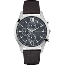 Đồng hồ GUESS Men's Brown Leather With Grey Analog Dial Watch W0876G1