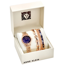 Anne Klein Navy Mother of Pearl Crystal Dial Ladies Watch Set AK/3400NRST