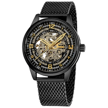 Akribos XXIV Akribos Automatic Skeleton Dial Black Ion-plated Stainless Steel Mesh Men's Watch AK446BK