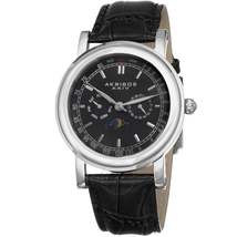 Akribos XXIV Akribos Black Dial Stainless Steel Black Leather Men's Watch AK632SSB