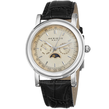 Akribos XXIV Akribos Cream Dial Black Leather Men's Watch AK632SSW