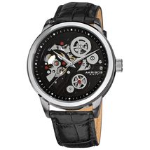 Akribos XXIV Akribos Manual Wind Skeleton Dial Black Leather Men's Watch AK538BK