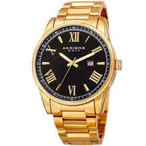 Akribos XXIV Black Dial Gold Stainless Steel Men's Watch AK936YGB