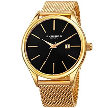 Akribos XXIV Black Dial Gold-Tone Mesh Men's Watch AK959YGB