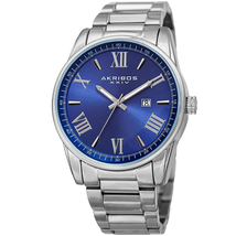 Akribos XXIV Blue Sunray Dial Stainless Steel Men's Watch AK936SSBU