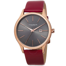 Akribos XXIV Dark Grey Sunray Dial Red Leather Men's Watch AK618RGR