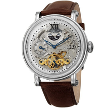 Akribos XXIV Dual Time Moonphase Brown Leather Men's Watch AK968SSBR