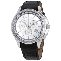 Akribos XXIV Grandiose Crystal Chronograph Steel Black Leather Strap Men's Watch AK615SS