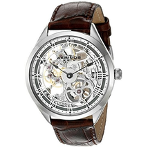 Akribos XXIV Silver Skeleton Dial Brown Leather Men's Watch AK802GY