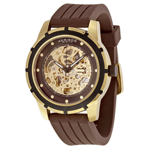 Akribos XXIV Akribos Automatic Gold-Tone Skeleton Dial Brown Rubber Men's Watch AK444YG