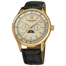 Akribos XXIV Akribos Champagne Dial Black Leather Men's Watch AK638YG