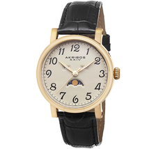 Akribos XXIV Akribos Cream Dial Gold Tone Stainless Steel Black Leather Men's Watch AK633YG