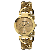 Akribos XXIV Akribos GMT Multi-Function Gold-Tone Mesh Ladies Watch AK564YG