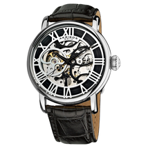 Akribos XXIV Akribos Manual Wind Skeleton Dial Black Leather Men's Watch AK540SS