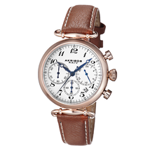 Akribos XXIV Akribos White Dial Chronograph Gold Tone Steel Brown Leather Ladies Watch AK630TN