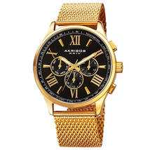 Akribos XXIV Black Dial Gold-tone Stainless Steel Men's Watch AK844YGB