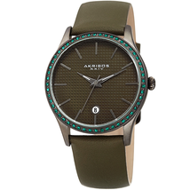 Akribos XXIV Green Dial Leather Ladies Watch AK964GN