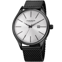 Akribos XXIV Silver Dial Black IP Stainless Steel Men's Watch AK959BK