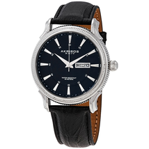 Akribos XXIV Silver Dial Black Leather Men's  Watch AK726SSB