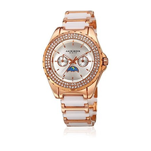 Akribos XXIV Silver Dial Rose Gold-Tone Ceramic Ladies Watch AK961RGWT