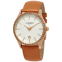 Akribos XXIV Silver Dial Tangerine Leather Ladies Watch AK964TN