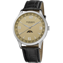 Akribos XXIV Akribos Champagne Dial Black Leather Men's Watch AK637SSW