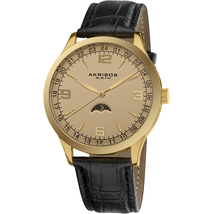 Akribos XXIV Akribos Champagne Dial Black Leather Men's Watch AK637YG
