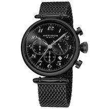 Akribos XXIV Akribos Chronograph Black Dial Black PVD Mesh Steel Men's Watch AK627BK