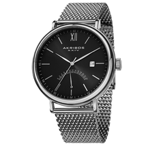 Akribos XXIV Black Dial Stainless Steel Mesh Men's Watch AK731SSB