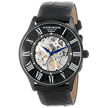 Akribos XXIV Black Skeleton Dial Men's Leather Watch AK499BK