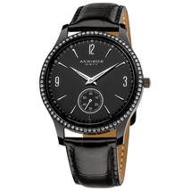 Akribos XXIV Essential Crystal Quartz Black Leather Strap Men's Watch AK606BK