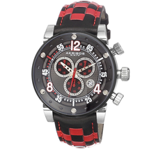 Akribos XXIV Explorer Chronograph Steel Black and White Checkered Leather Strap Watch AK612RD