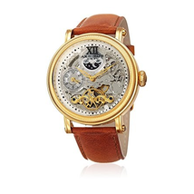 Akribos XXIV Skeleton Dial Automatic Men's Leather Watch AK968YGTN