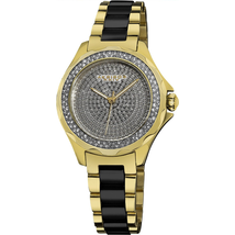 Akribos XXIV Akribos Diamond Gold-Tone Stainless Steel and Black Ceramic Ladies Watch AK534YG